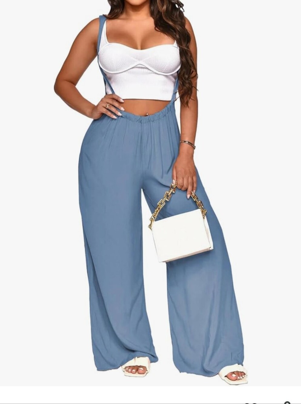 Women’s Blue Wide-Leg Suspender Pants
